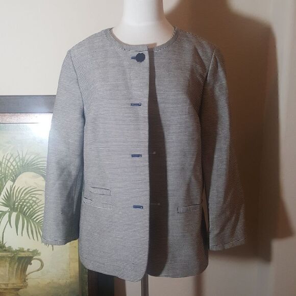 TALBOTS Navy & Cream Striped Jacket - Size 14 - Picture 1 of 5